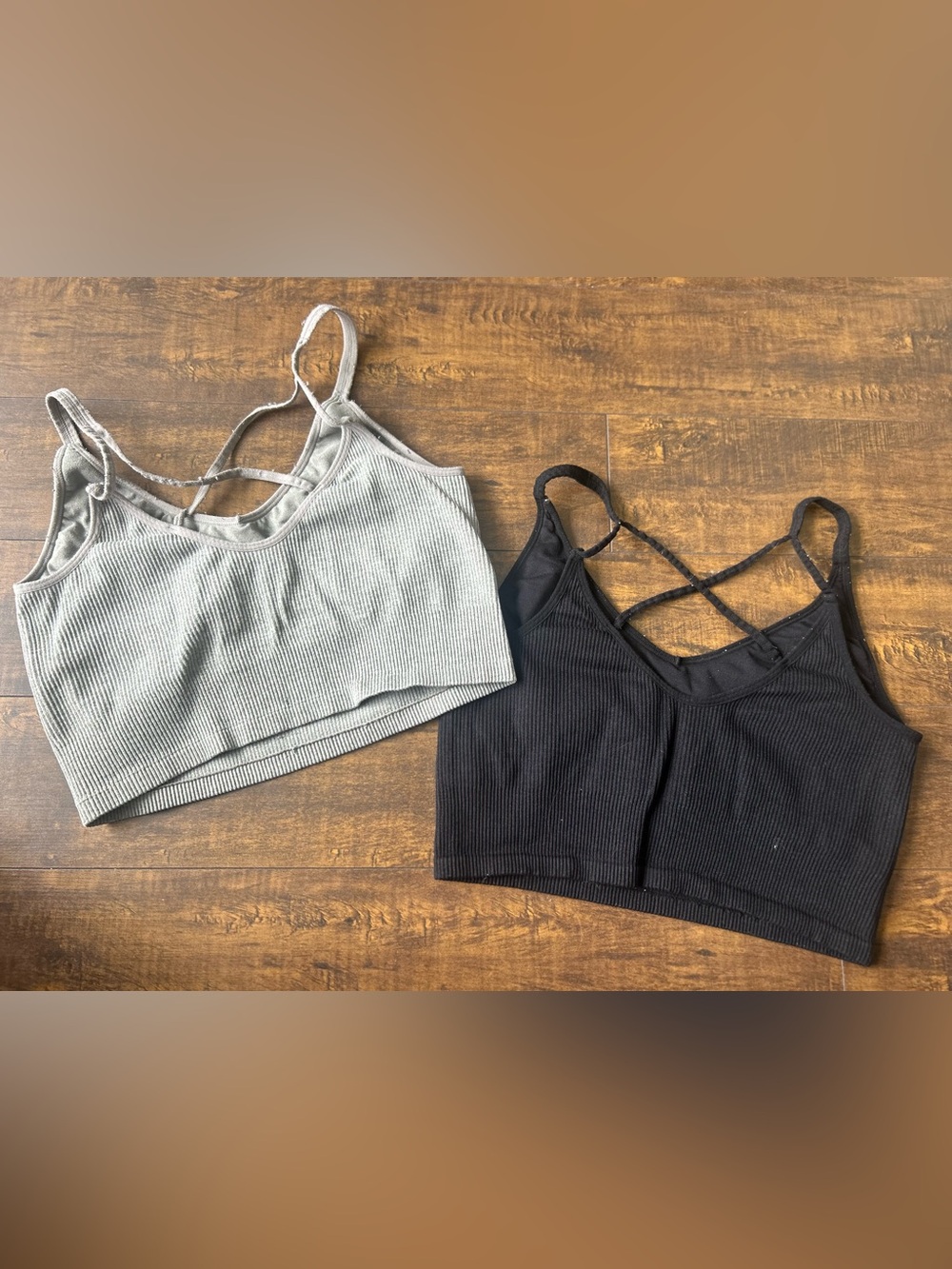 Lemon Ribbed Crossback Bralettes - Black & Gray - Picture 2 of 4
